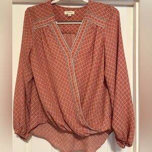 LOFT Coral and White Patterned Blouse, M